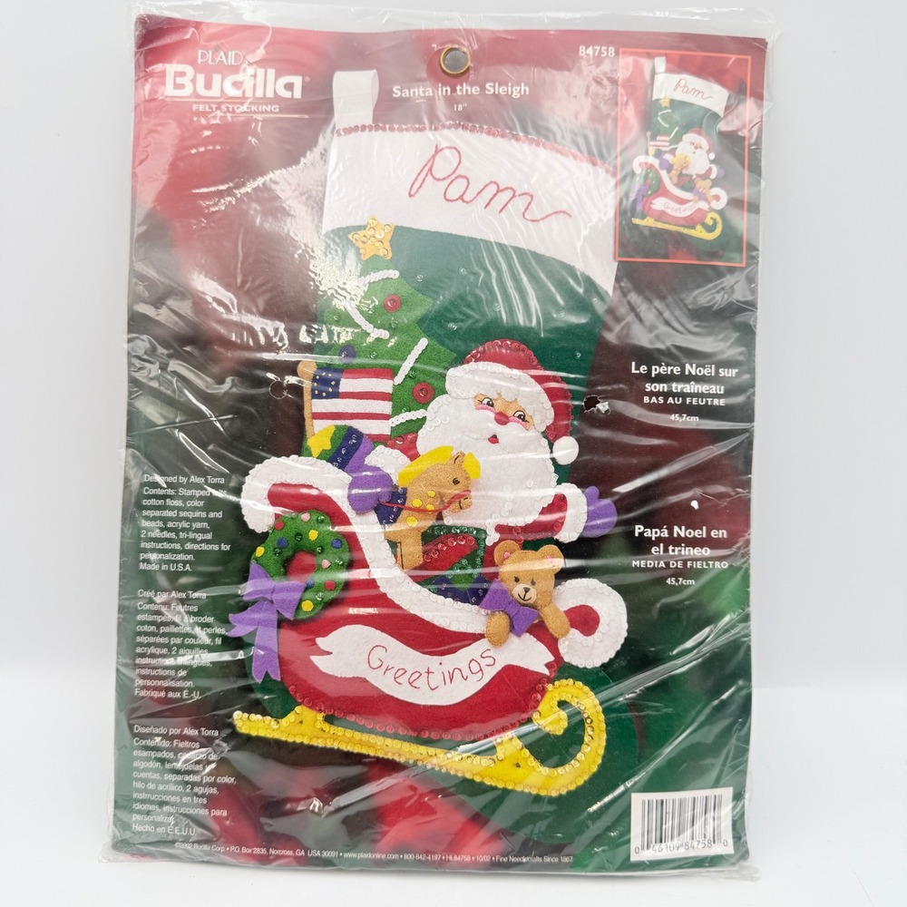 Bucilla Santa in the Sleigh 18" Felt Stocking Kit 84758 Vintage Christmas DIY